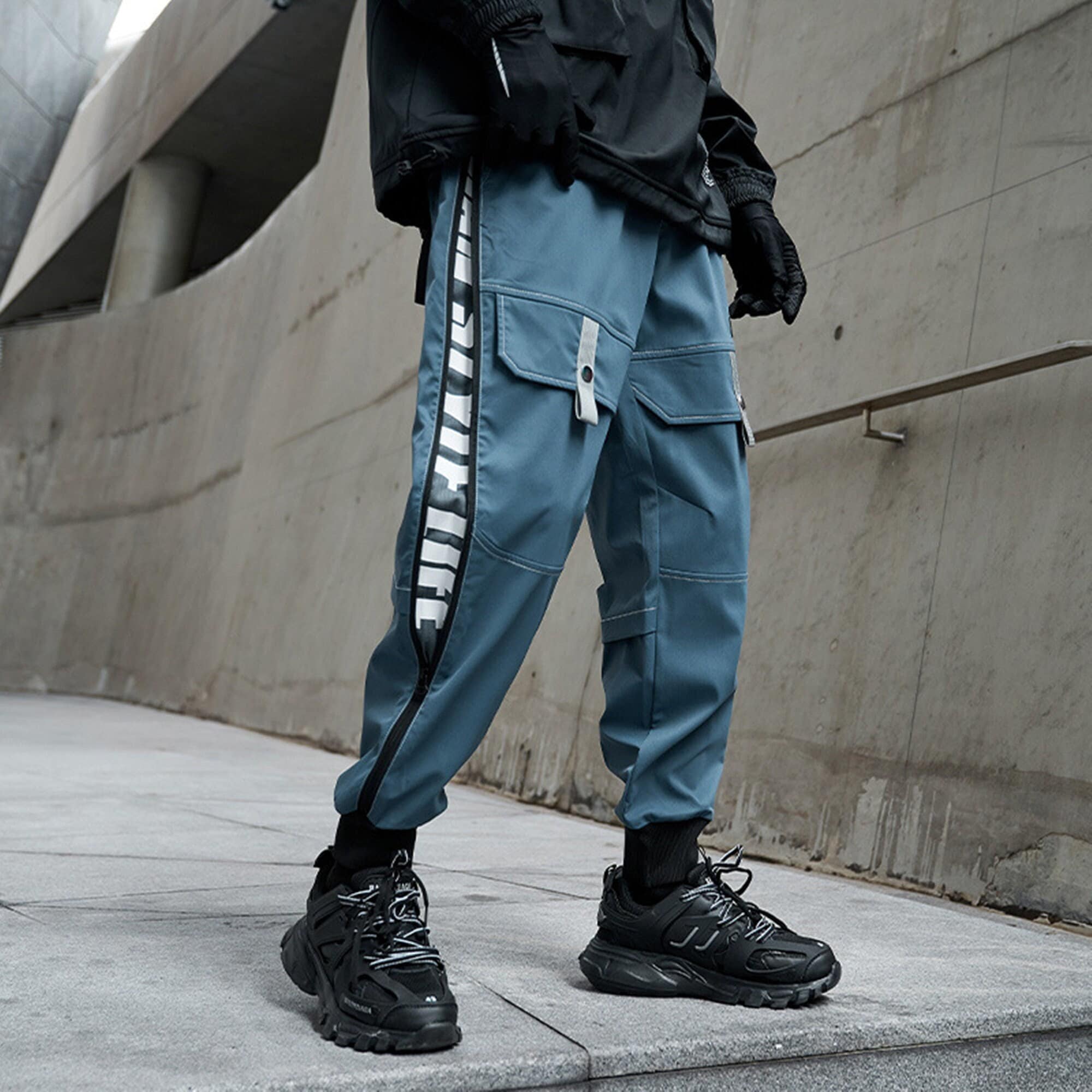 Blue Cyberpunk Techwear Pants Gothic 