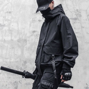 Black Goth Techwear Hoodie Cyberpunk Jacket Streetwear - Etsy