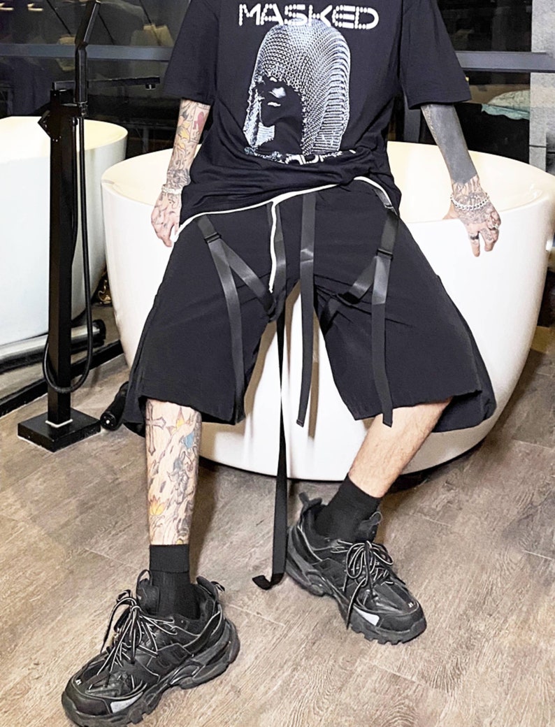 Black Cyberpunk Techwear Shorts Cargo Shorts Man Gothic - Etsy