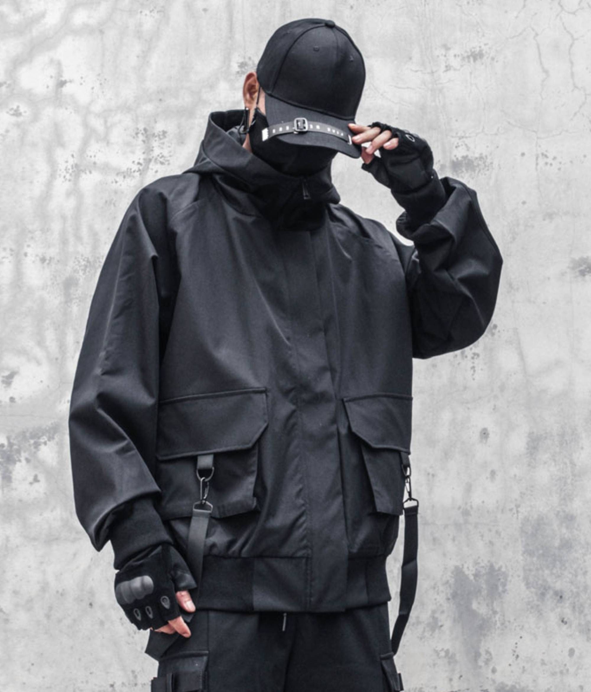 Black Goth Techwear Hoodie Cyberpunk Jacket Streetwear - Etsy