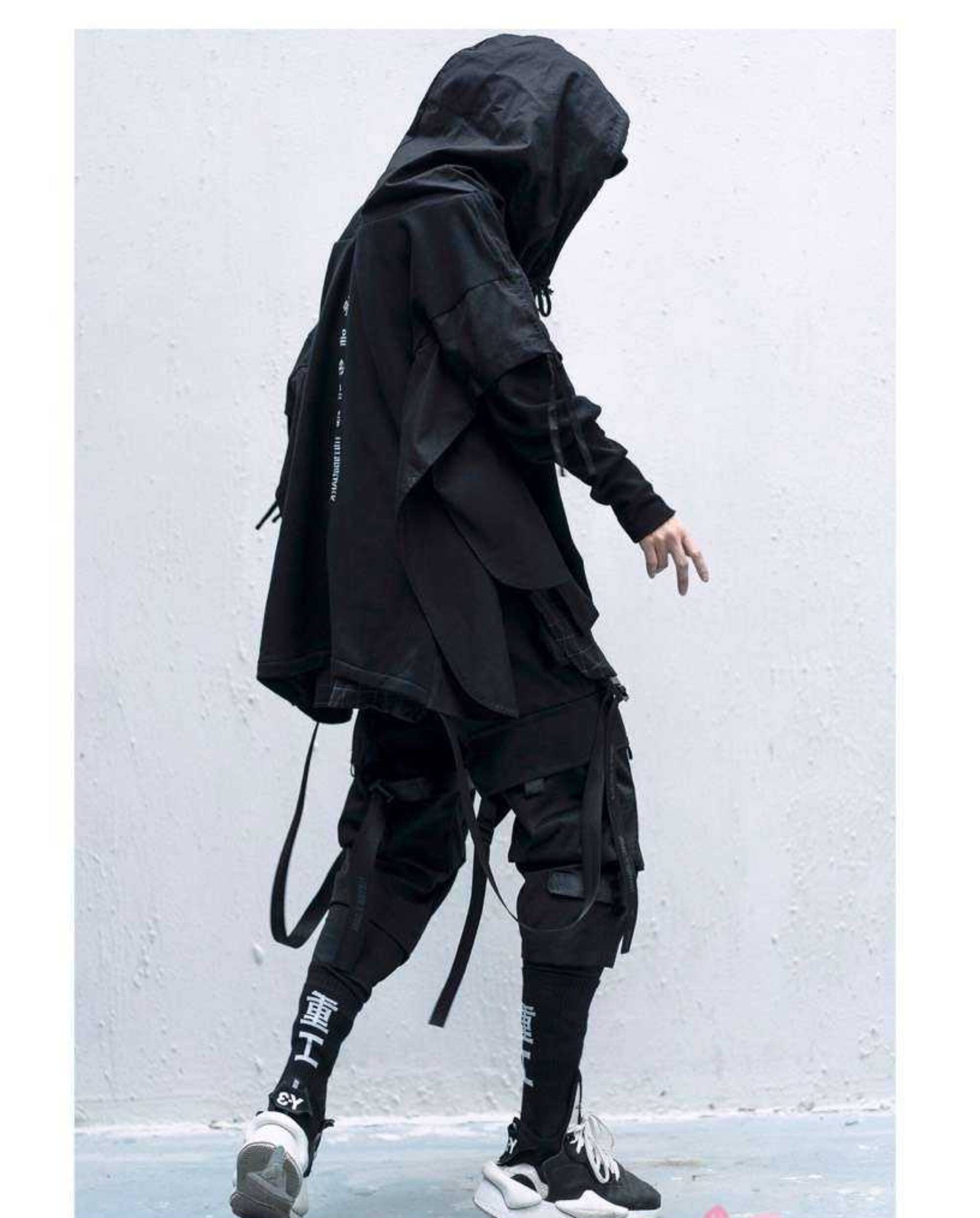 Black Techwear Hoodie Men's Cyberpunk Hoodie Goth - Etsy