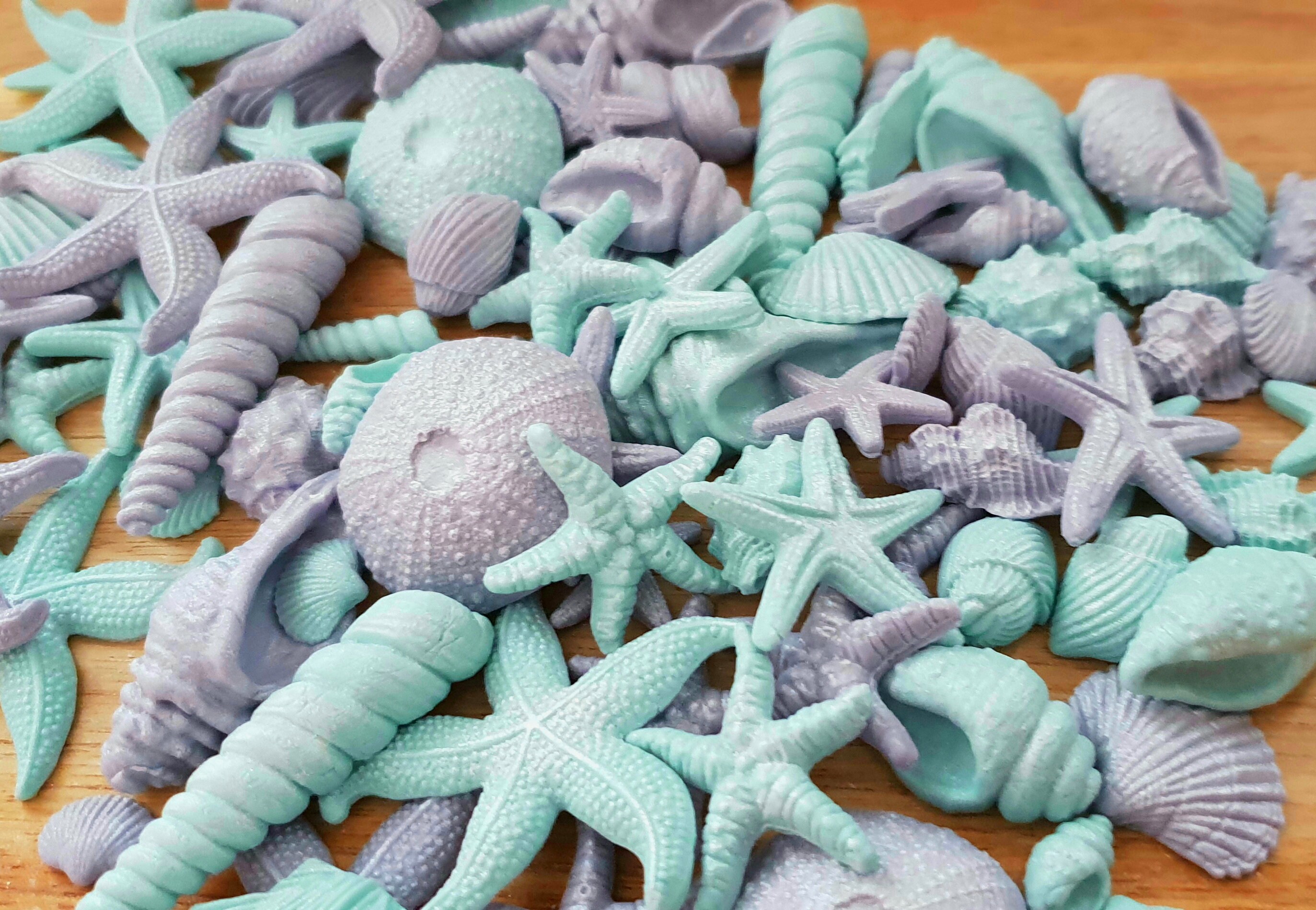Edible Sugar Seashells and Starfish in Sea Green and Lavender Etsy UK