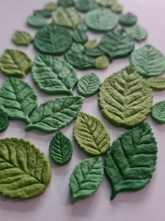 Edible Sugar Mixed Leaves in White