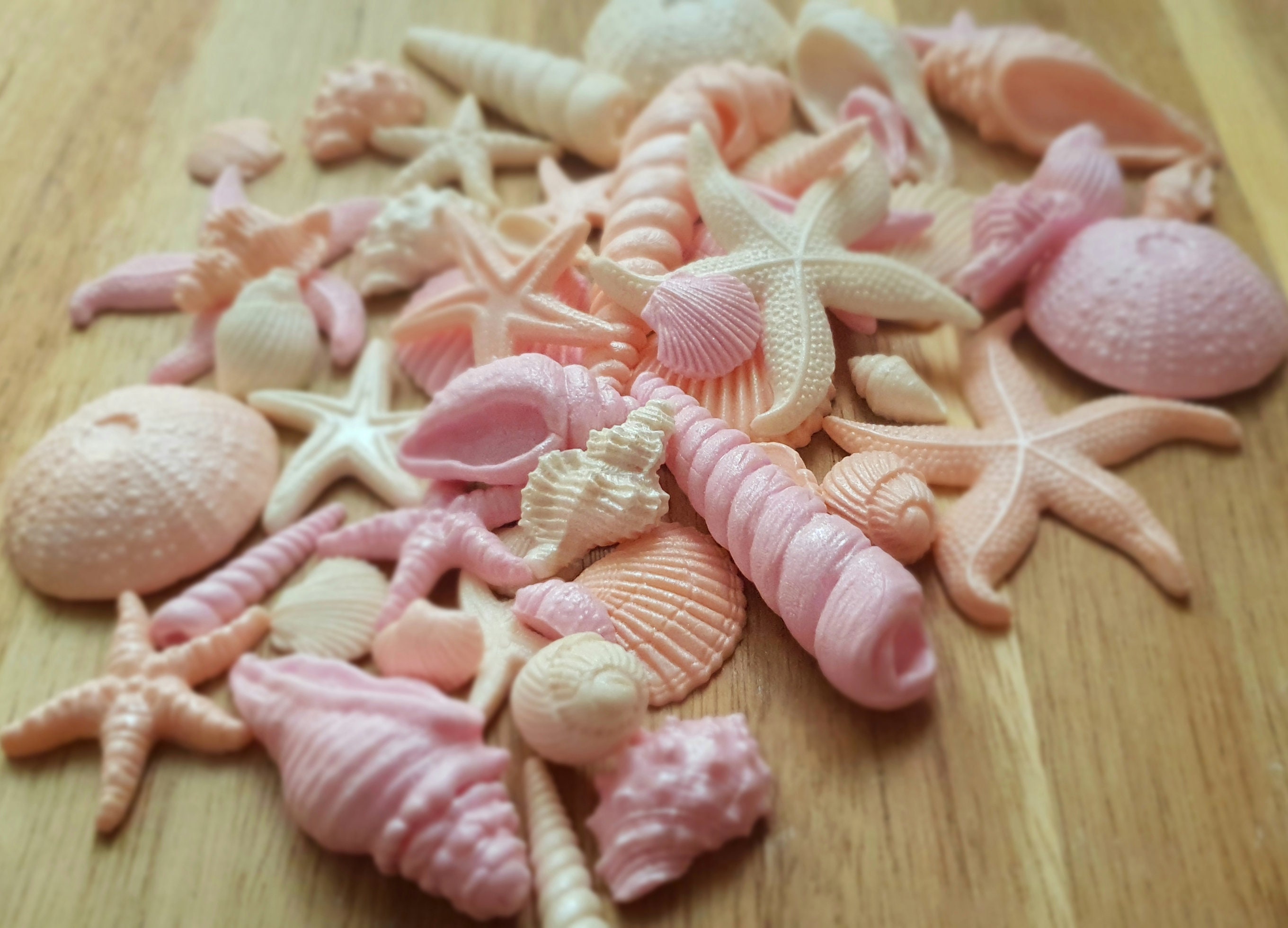 Edible Sugar Seashells and Starfish in Pastel Pink Peach and Etsy