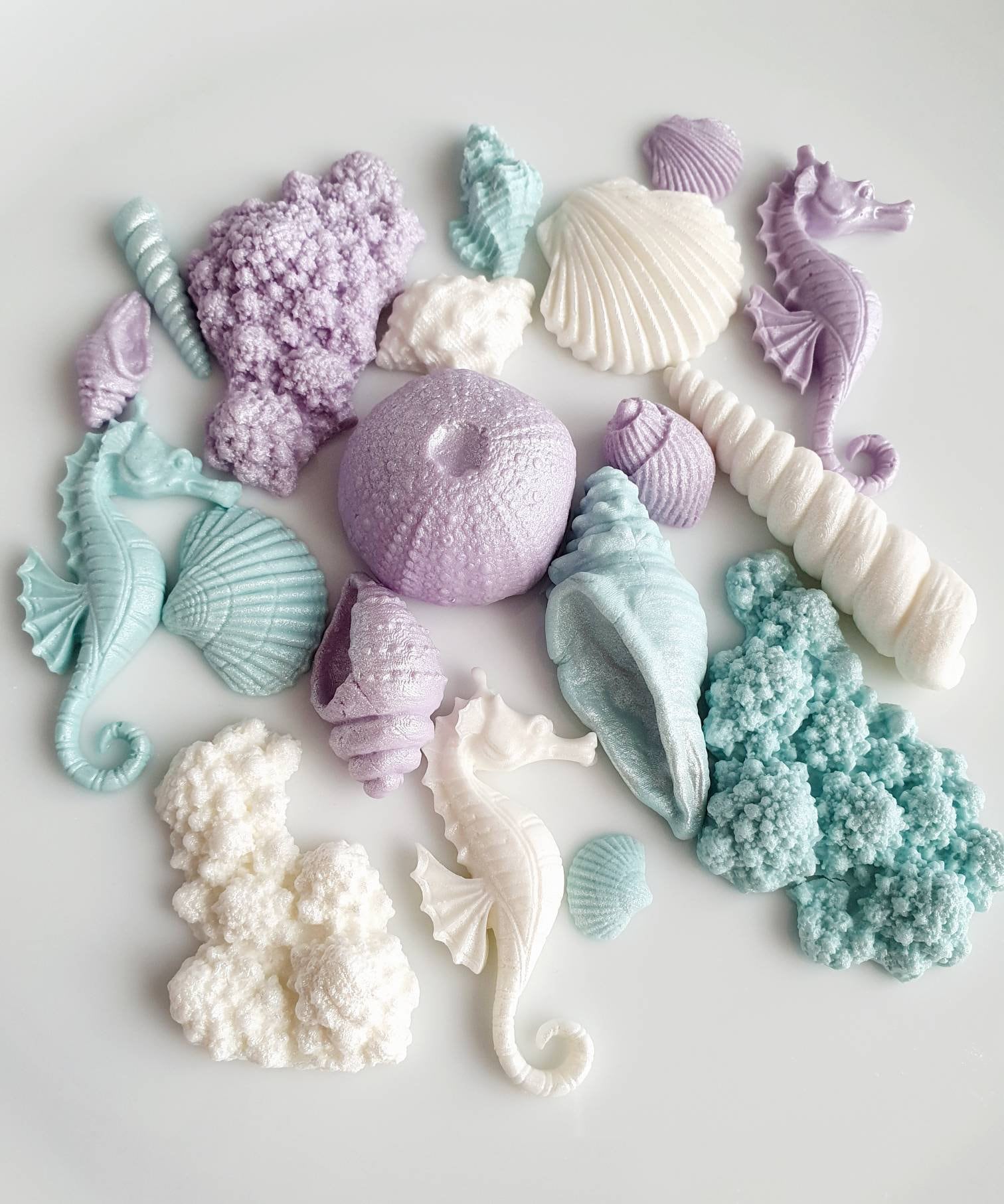 Edible Sugar Mermaid Seashells, Seahorses and Coral in Lavender, Sea …