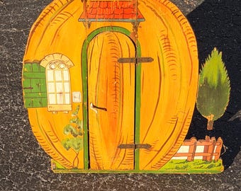 Vintage Hand Painted Folk Art Childs Toy Doll House/Toy Cabinet