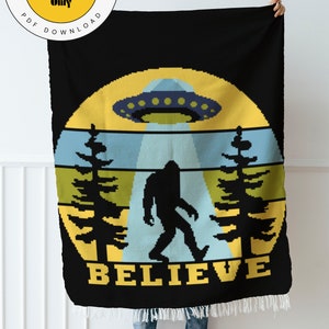 Häkelanleitung // Believe Aliens und Bigfoot // einzeln häkeln Gobelin // Grafik und schriftliche Anleitung