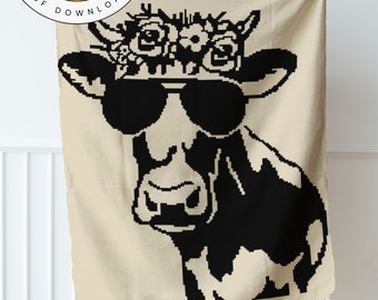 Sassy Cow, single crochet tapestry pattern, graph and written instructions