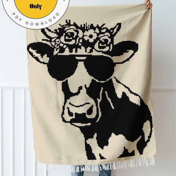 Sassy Cow, single crochet tapestry pattern, graph and written instructions