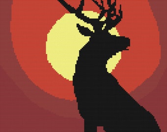 Deer Sunset Silhouette2, single crochet, graph and written instrucitons