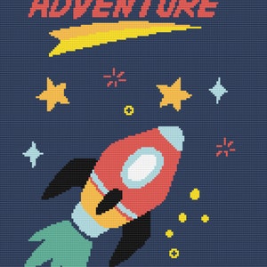 Space Adventure Rocket-Graph und Written-Häkeldecke