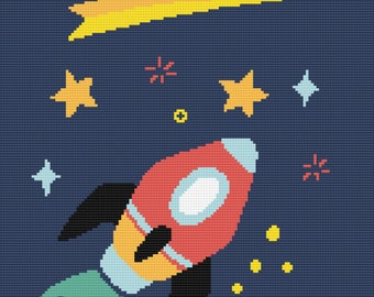 Space Adventure Rocket-Graph and Written-single crochet-blanket