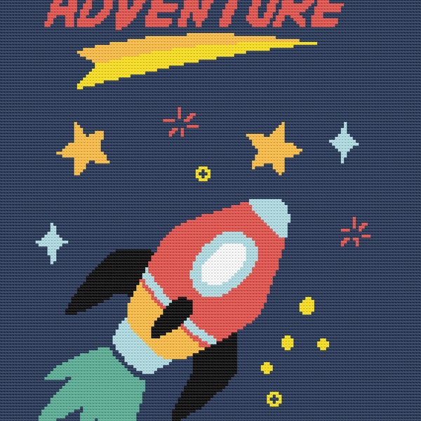 Space Adventure Rocket-Graph and Written-single crochet-blanket