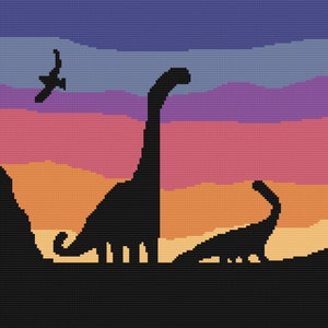 Crochet pattern//2Dino Silhouette// single crochet tapestry//Graph and Written instructions