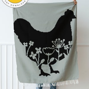 crochet pattern, hen with flowers, single crochet, graph and written instructions