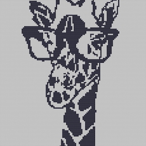 Giraffe with Glasses, single crochet, graph and written, graphghan