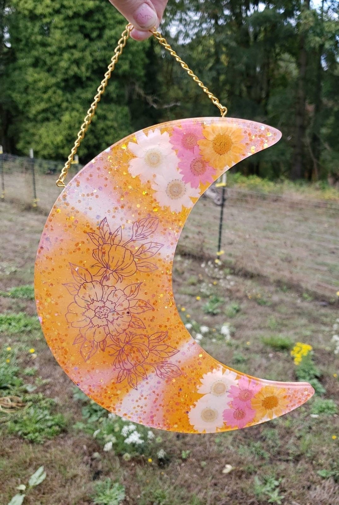 Floral Moon Wall Hanging Etsy