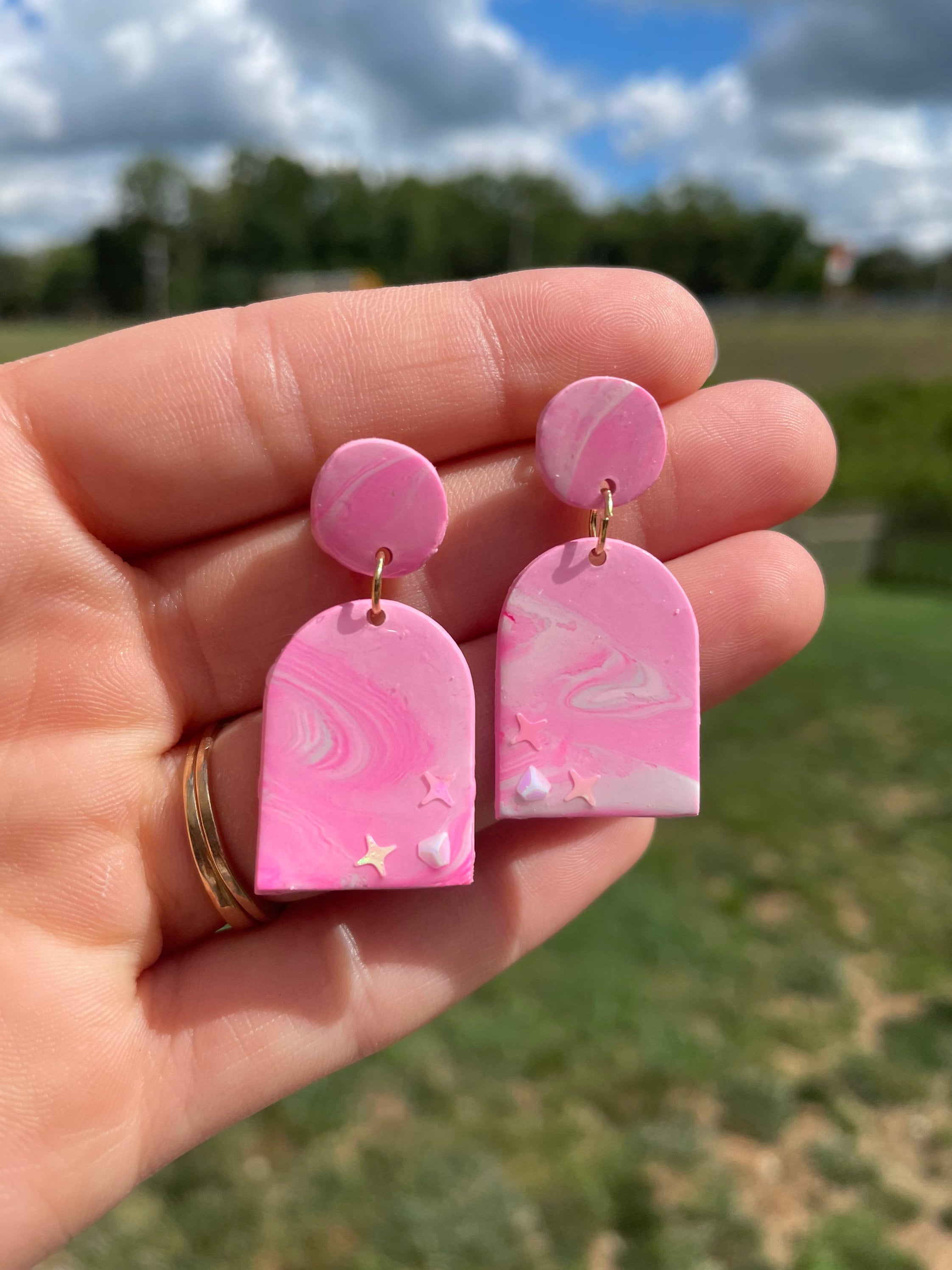 Pink Polymer clay earrings earrings Etsy