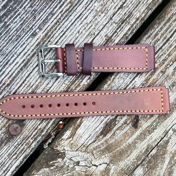 Dark Brown Gold Leather Watch Strap 18mm Wide Watch Band Seiko 5