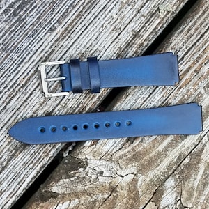 Blue Handmade Leather Watch Strap 18mm Wide Watch Band Seiko 5