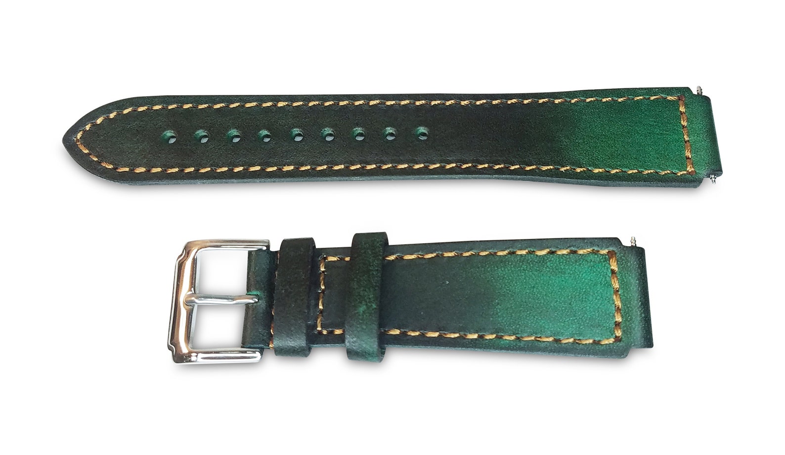 Green Gold Leather Watch Strap 18mm Wide Watch Band Seiko 5 Etsy