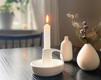 Nordic Style Ceramic Candle Holder Stick, Small Candlestick, Minimal Candle Holder, Minimalist Decor Candle Holder, Pottery Candlestick