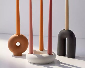 Set van 3 donut keramische kaarsenhouder stick, decoratieve cirkel kaarshouder kandelaar, Scandinavische stijl minimale kaarshouder, Moederdag cadeau