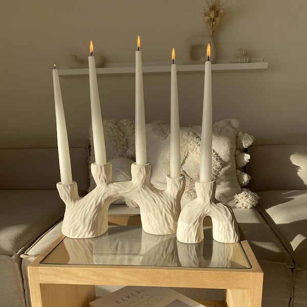 Set of 2 Ceramic Candle Holder Stick, Multihold Candlestick, Dinner Candle Stick holder, Nordic Style Minimal Candle Holder,Mothers day gift