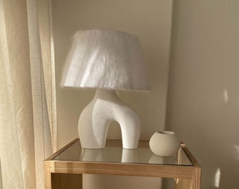 Nordic Style Ceramic Lamp with Alpaca Silk Shade, Luxery handmade home decor, Nordic bedside lamp, Housewarming gift, Gift for her