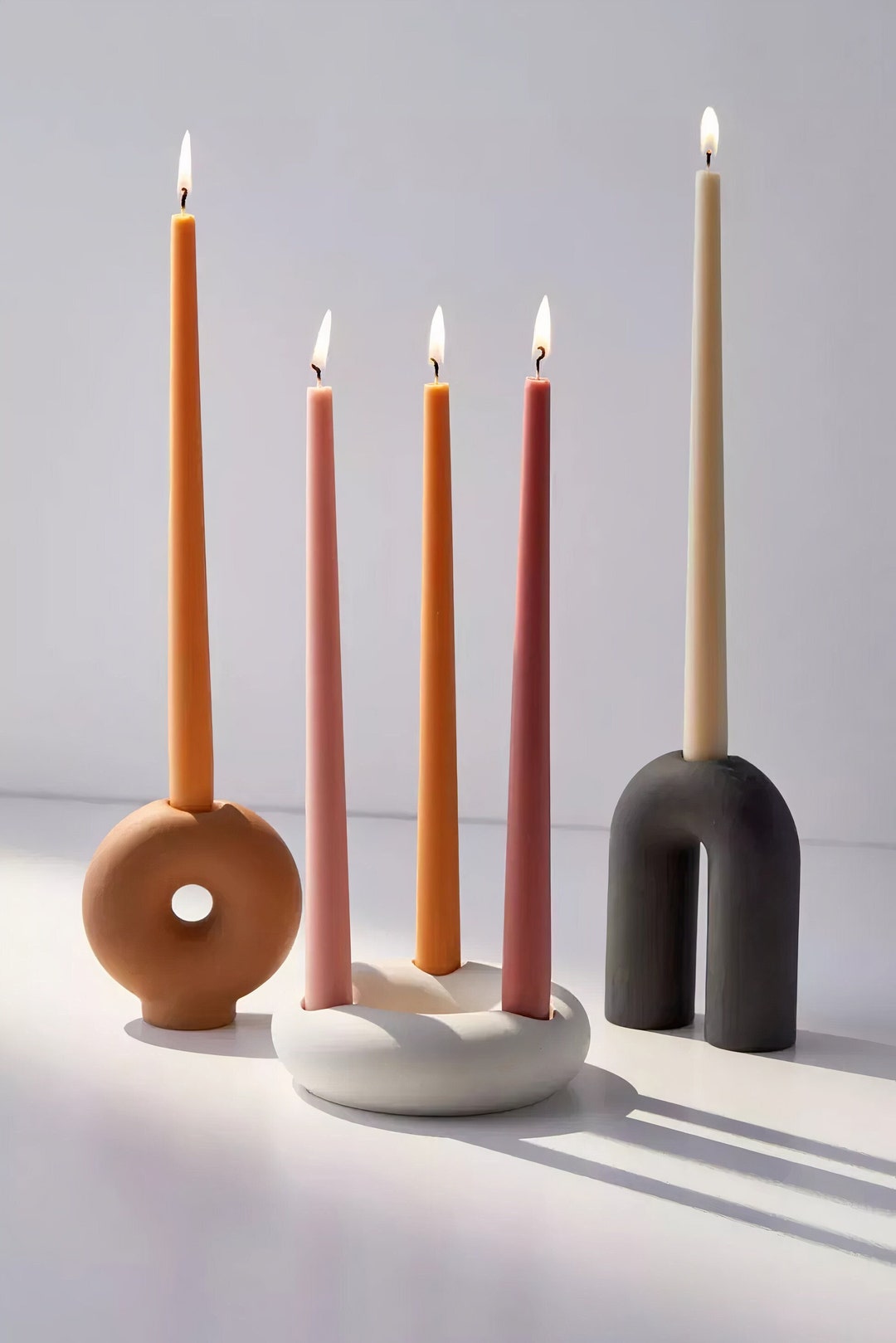 Set of 3 Donut Ceramic Candle Holder Stick, Decorative Circle