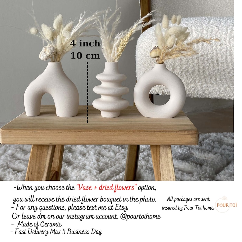 Set di 3 vasi in ceramica a cerchio minuscolo, vaso piccolo a ciambella, design interno rotondo cavo in stile nordico, mini vaso, regalo di inaugurazione della casa immagine 10