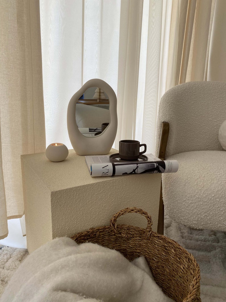 Ceramic frame desk-makeup Mirror, Luxery handmade home decor, Nordic decor, Housewarming gift, Gift for her, Table gift image 1