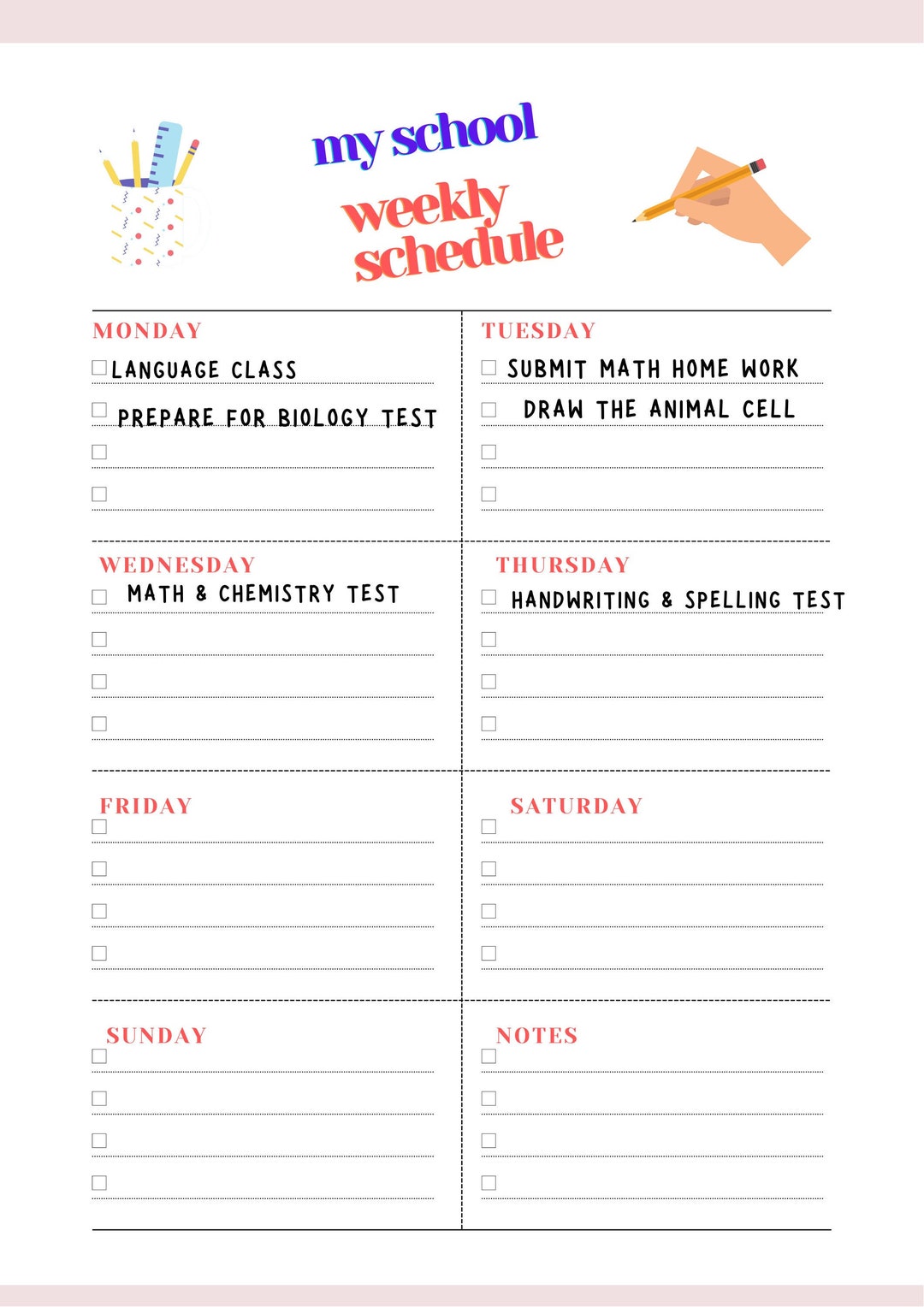 Fillable Printable for School Kids Planner School Planner - Etsy