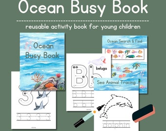 Ocean Busy Book / Ocean Theme Activity Book / Sea Animal Preschool Printables / Ocean Alphabet Worksheets / Ocean Unit Workbook