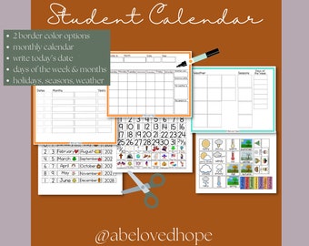 Student Calendar / Kindergarten Calendar Printable / Morning Menu / Preschool Printable Calendar / Calendar Work Printable