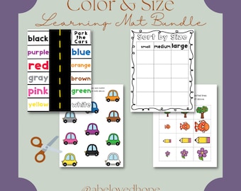 Color & Size Learning Mat Bundle / Color Matching Activity / Sort by Size Worksheet / Sort by Color Worksheet / Small, Medium, Large Sorting