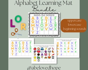 Alphabet Learning Mat Bundle / Letter Matching Activity / Uppercase & lowercase matching / Beginning sounds alphabet match / Alphabet center
