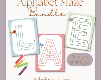 Alphabet Maze Bundle / Letter Maze Worksheets / Uppercase Printable Mazes / Capital Letter Maze Activity / Beginning Sound Mazes