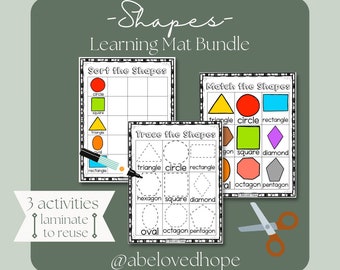 Shapes Learning Mat Bundle / Preschool Shapes Activities / Shapes Worksheets / Pre-k Math Centers / Shape Matching Worksheets