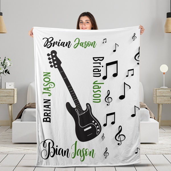 Music guitar baby blanket, guitar boy or girl name blanket, personalized newborn music baby gift, electric guitar swaddle DZOI23