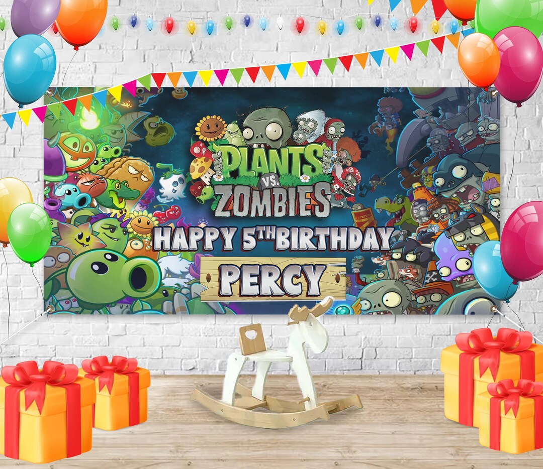 Custom Plants Vs Zombies Birthday Banner, Game Birthday Backdrop ...