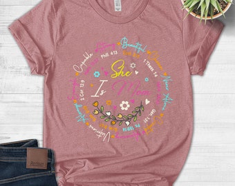 She is Mom T-Shirt, Blessed Mom Shirt, Inspiration Shirt, Christian Shirt, Religious Tee,Bible Verse Tee, Christian Mother's Day Gift BY6M35