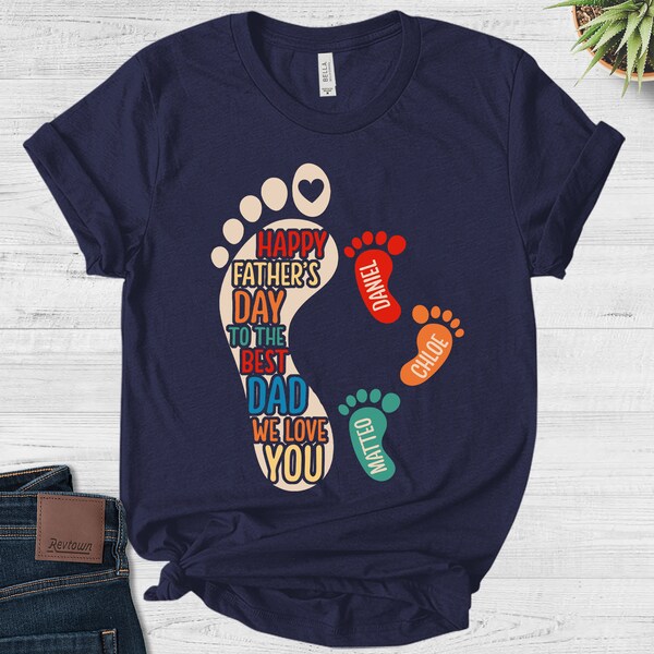 Personalized Dad And Kids Footprints Names Shirt, Dad and Kids Footprints T-Shirt, Dad And Child Shirts, Daddy Shirt,Custom Dad Shirt BYFG15