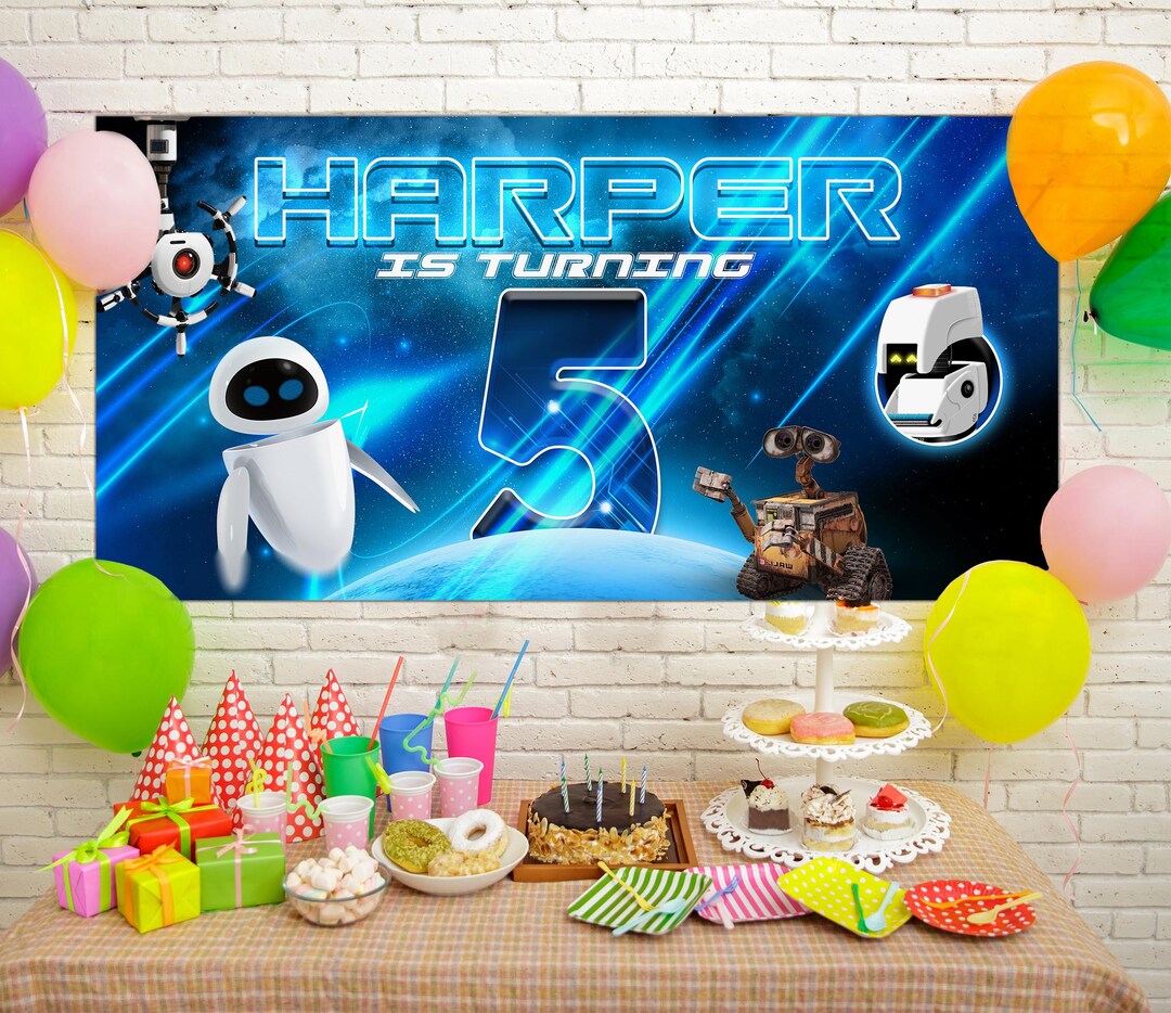 Wall-e Birthday Backdrop, Wall E Family Birthday Banner, Wall-e and Eve ...