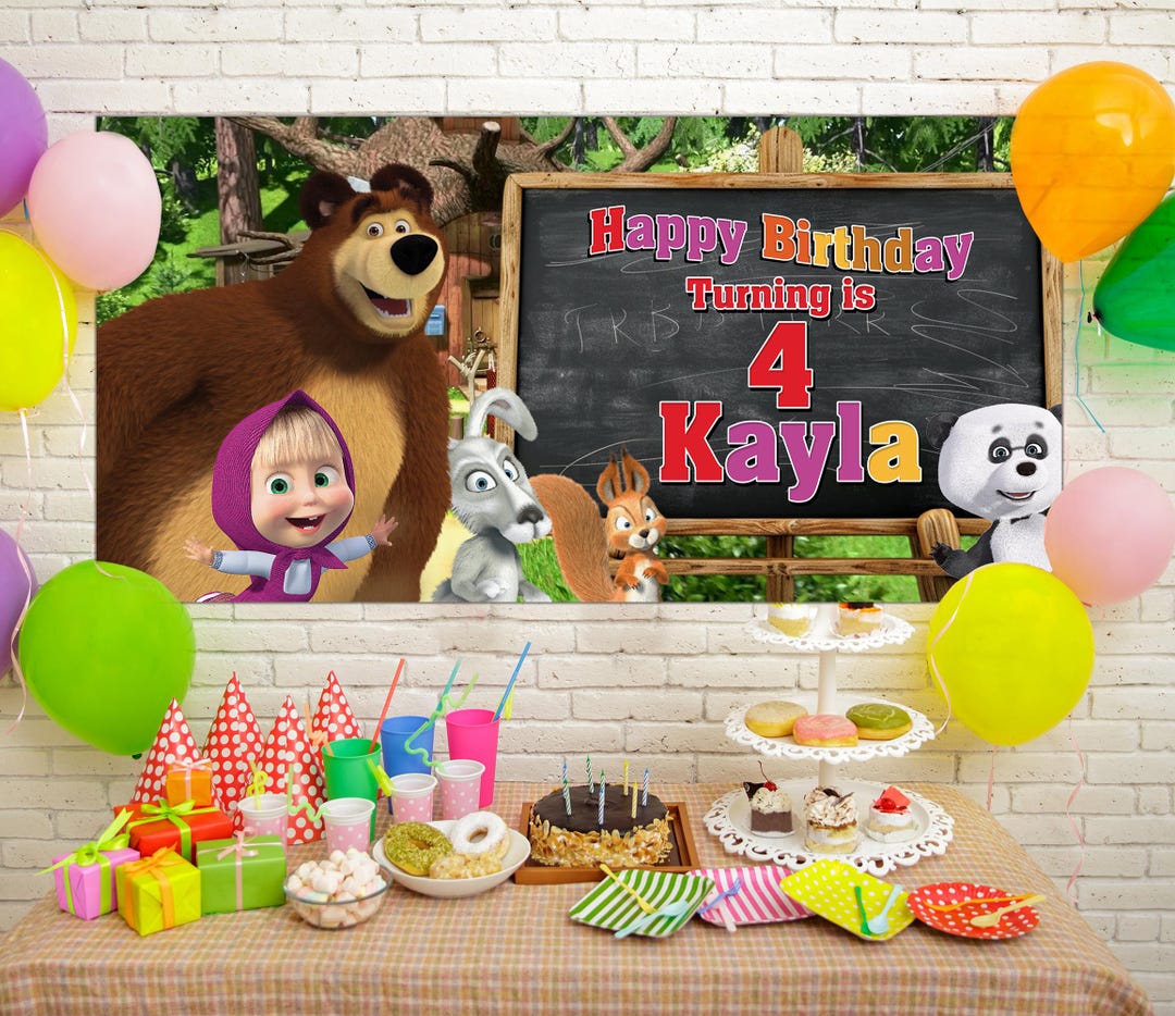 Masha and the Bear Birthday Backdrop,masha and the Bear Birthday Banner ...