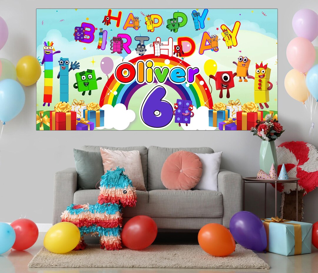 Happy Number Block Personalized Birthday Numberblocks Banner, Printable Party Backdrops ...