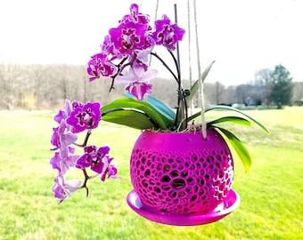 Hanging Planter with Drainage Tray for Orchids - Indoor / Outdoor