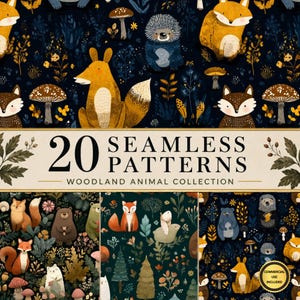 Woodland Animal Seamless Patterns | Forest Creatures Digital Paper (20 Pack)
