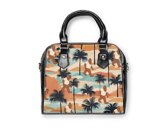 Shoulder Handbag, Tropical Sasquatch Co Bigfoot Traveling, Beach Tote Bag, Vacation Purse, Jungle Print Crossbody, Outdoor Adventure