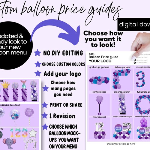 CUSTOM Balloon Menu Balloon Price List Balloon Price Guide Etsy
